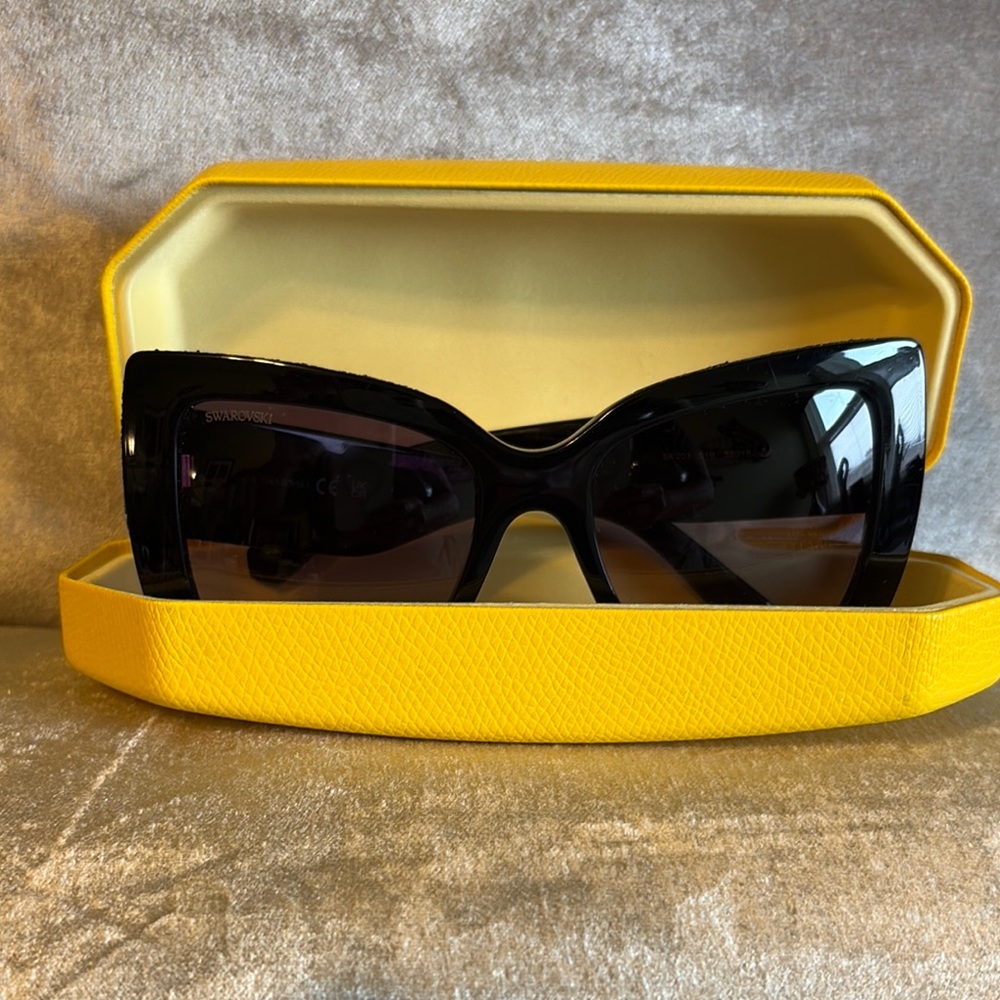 Swarovski Black Sunglasses with Yellow Case